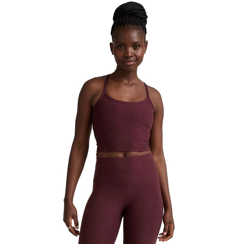 Spacedye Slim Racerback Cropped Tank – Midnight Burgundy Heather