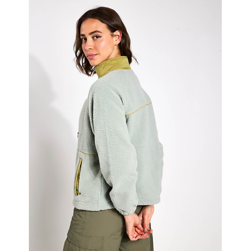 Borg Zip Up Funnel Neck Fleece Jacket – Light Verdigris