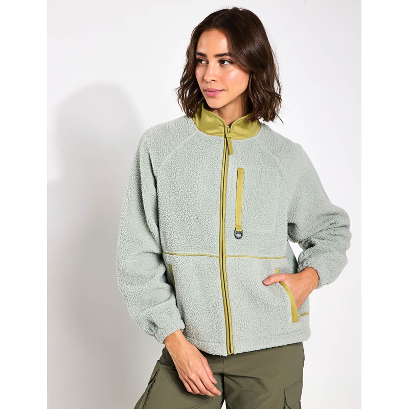 Borg Zip Up Funnel Neck Fleece Jacket – Light Verdigris