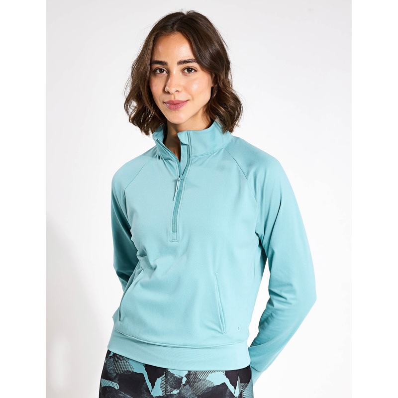 Funnel Neck Half Zip Yoga Top – Dusted Aqua