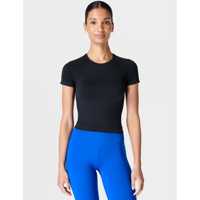 Athlete Crop Seamless Gym T-Shirt – Black