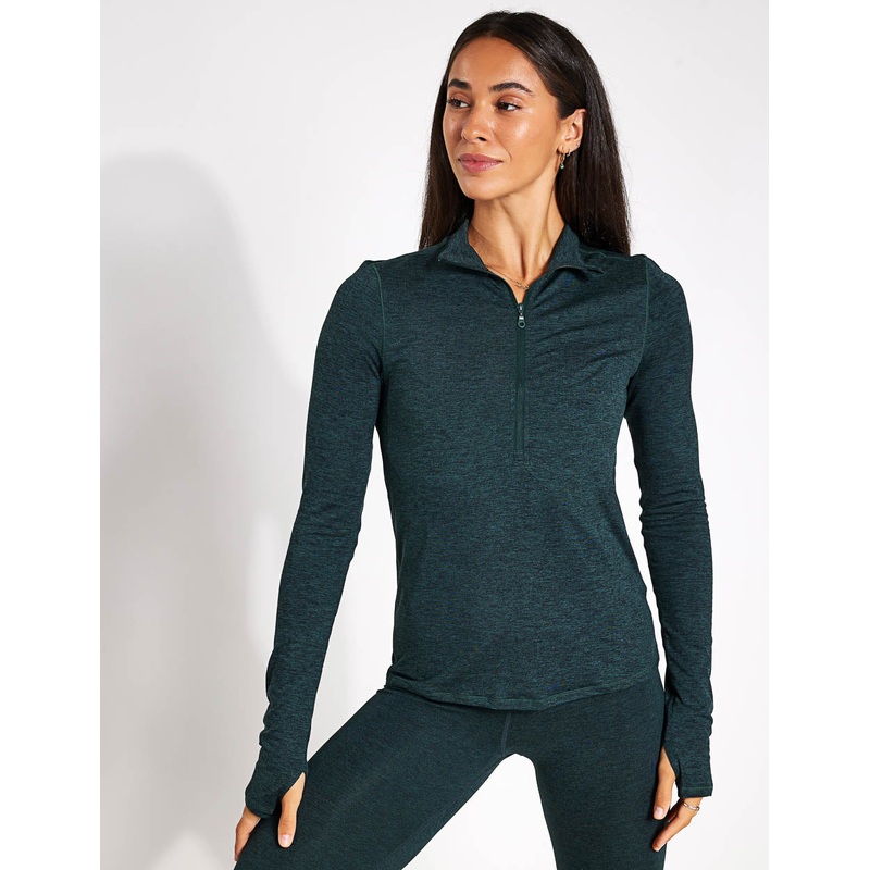 ReSet Mock Neck Half Zip – Moss Heather