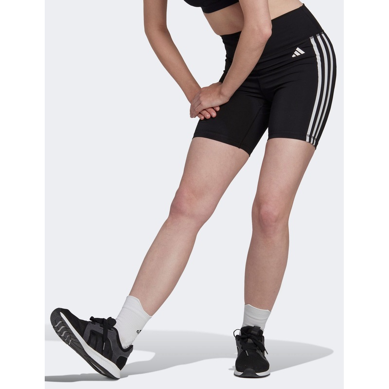 Training Essentials 3-Stripes High Waisted Short Leggings – Black