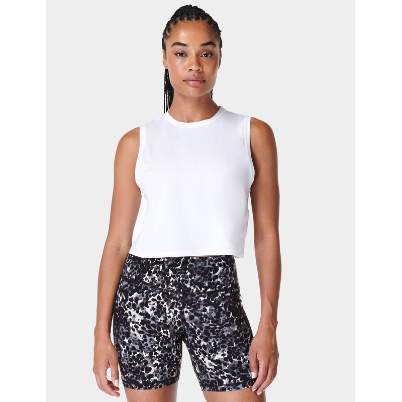 Breathe Easy Crop Muscle Vest – White