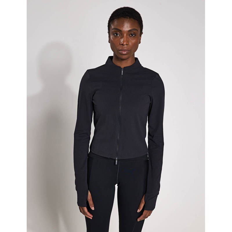 Zenvy Full-Zip Long-Sleeve Top – Black/Cool Grey
