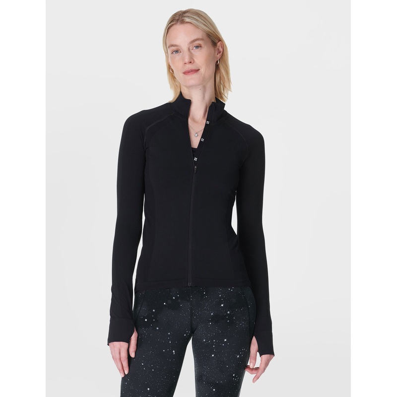 Athlete Seamless Workout Zip Up – Black