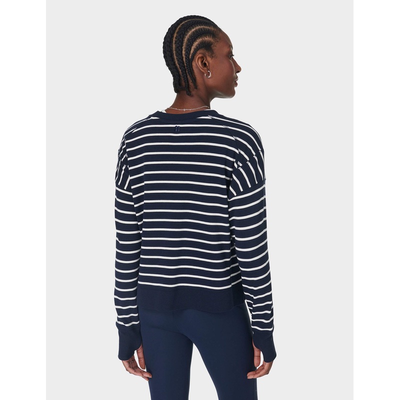 After Class Crop Sweatshirt – Navy White Stripe