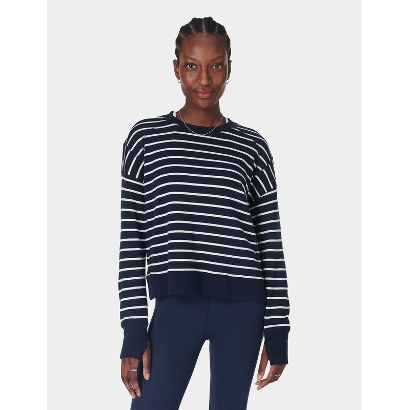 After Class Crop Sweatshirt – Navy White Stripe