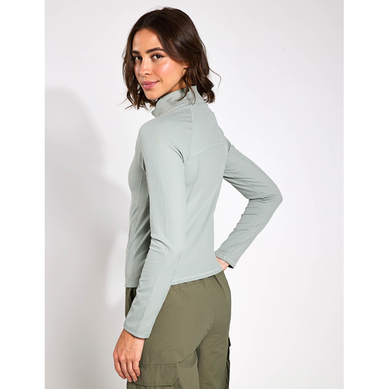 Rib Funnel Neck Crop Top – Light Verdigris