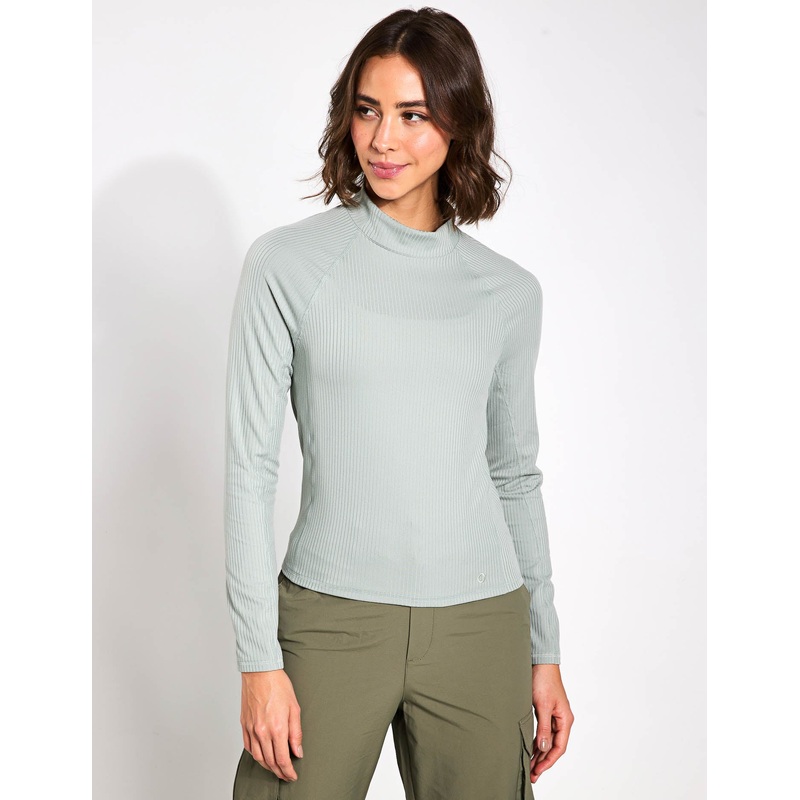 Rib Funnel Neck Crop Top – Light Verdigris