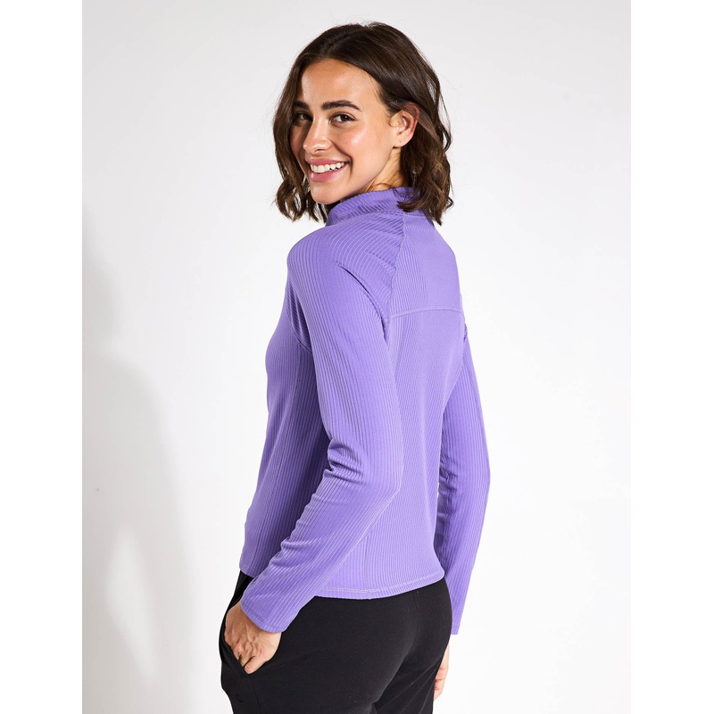 Rib Funnel Neck Crop Top – Purple