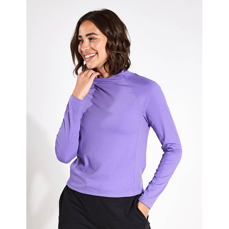 Rib Funnel Neck Crop Top – Purple