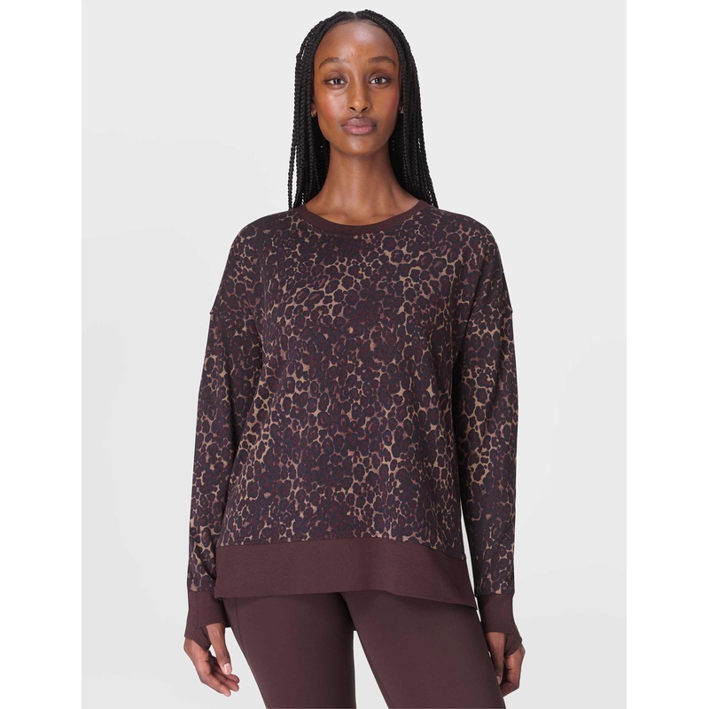 After Class Longline Sweatshirt – Brown Wild Leopard Print