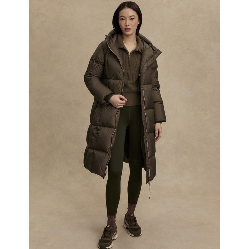 Katya Long Down Puffer – Dark Olive Metallic