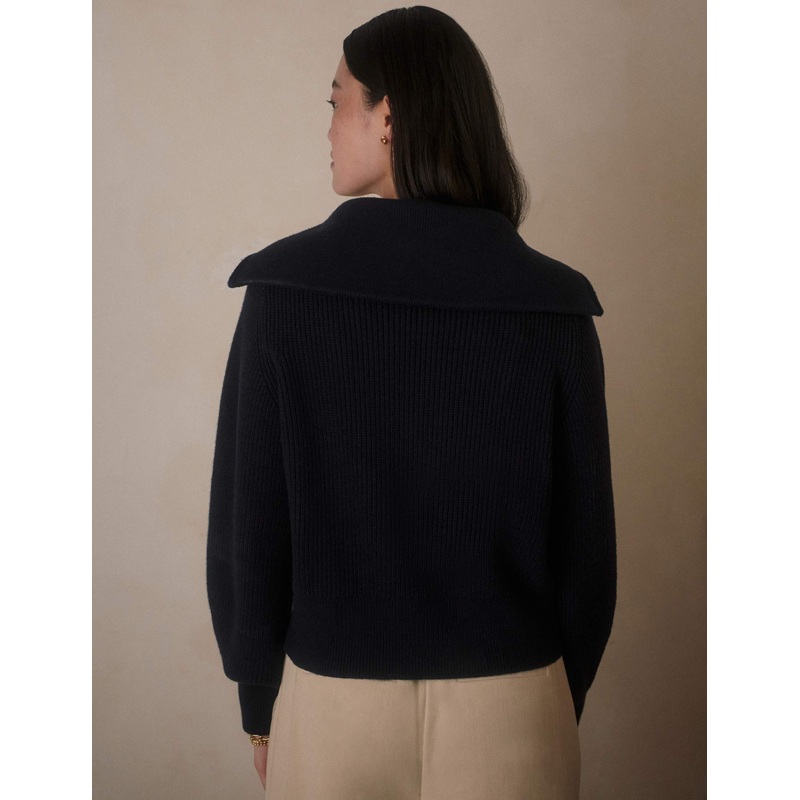 Maura Half-Zip Rib Knit – Navy