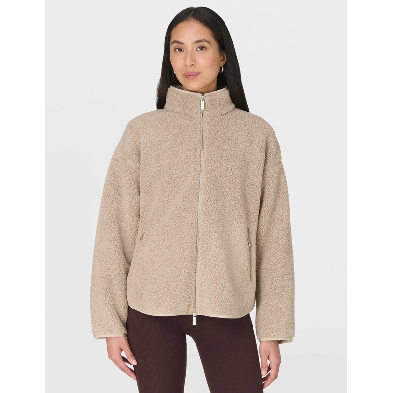 Plush Textured Zip Up Fleece – Dusk Beige