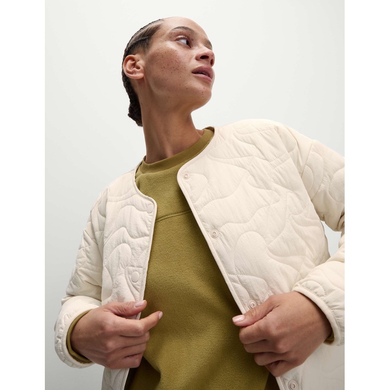 Quilted Lightweight Collarless Jacket – Ivory