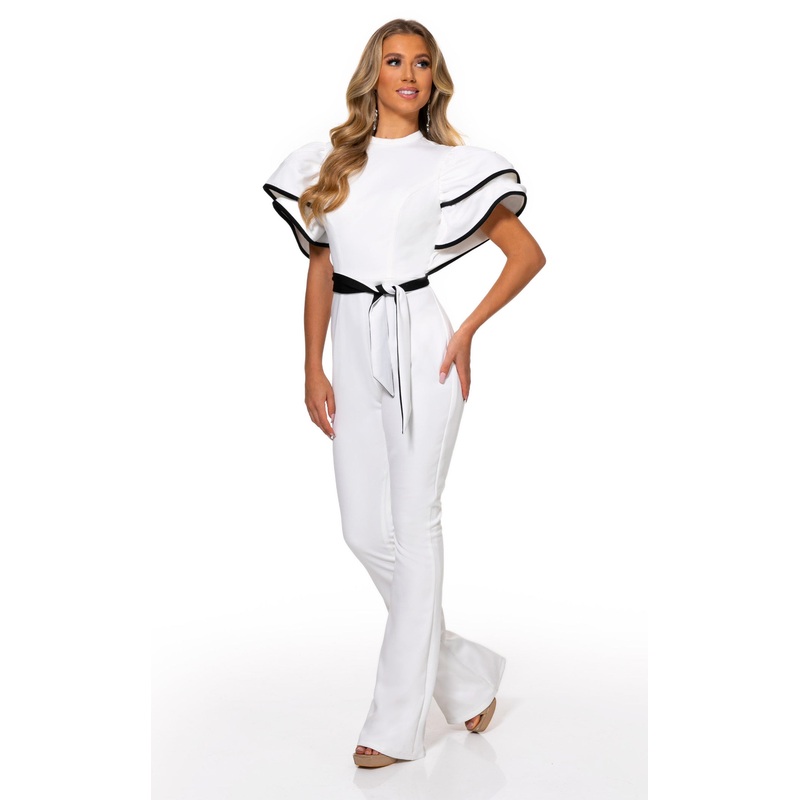 Rachel Allan 50101 Jumpsuit Bright-Coral-White