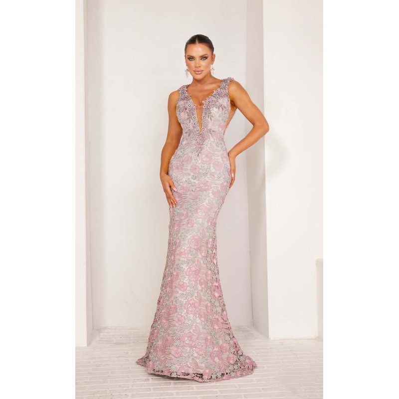 Terani 241E2410 Dress Rose-Silver