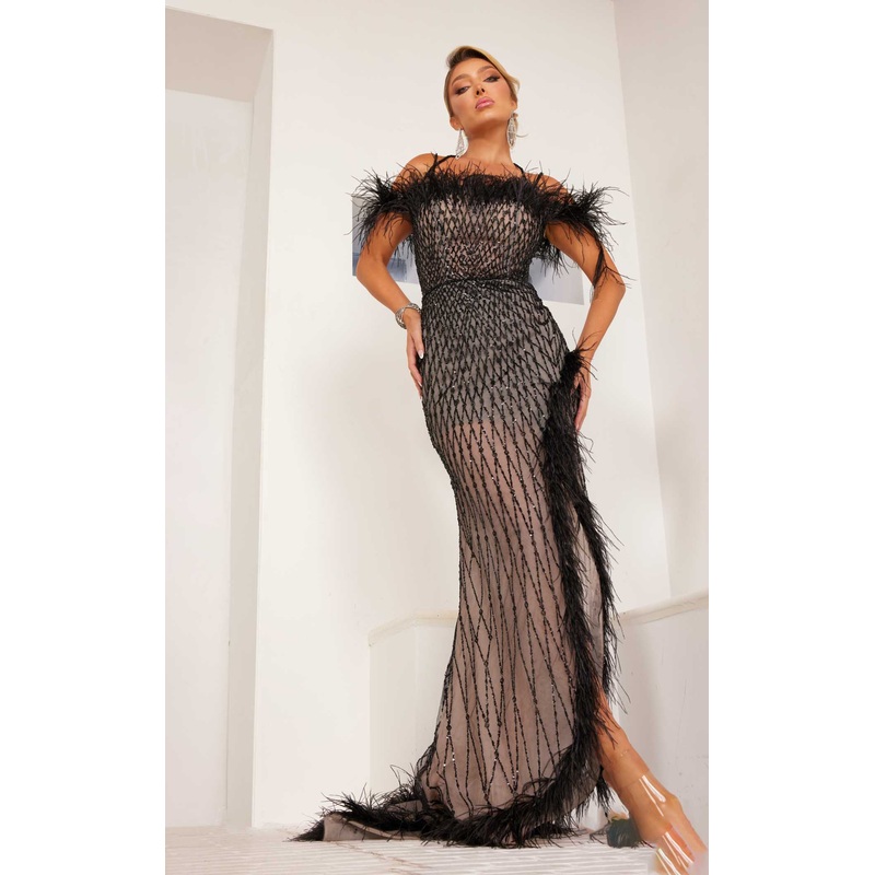 Terani 241E2449 Dress Black-Nude