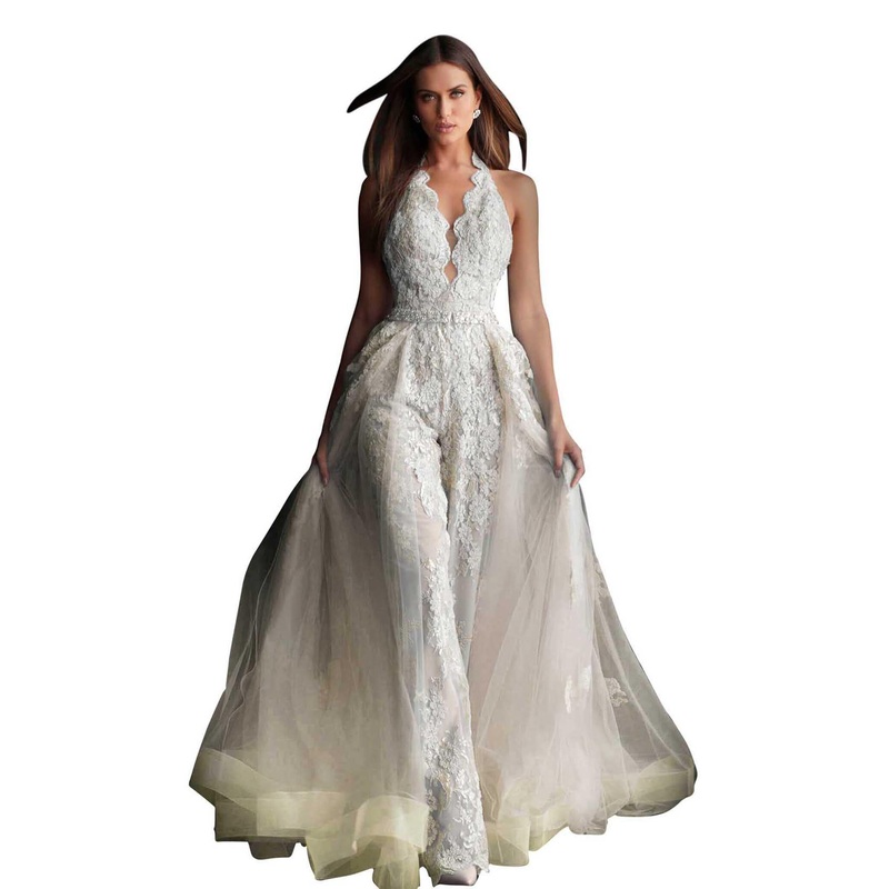 Jovani 60124BG Jumpsuit Ivory