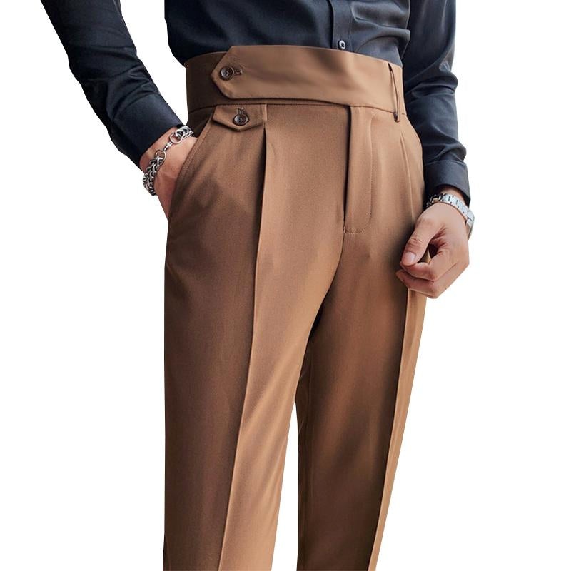 Men’s British Style High Waist Straight Suit Pants 00533447M Brown