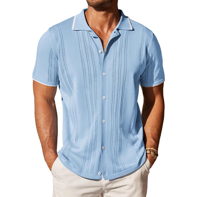 Men’s Knitted Single-Breasted Short-Sleeved Polo Shirt MTA1849C2X Light Blue