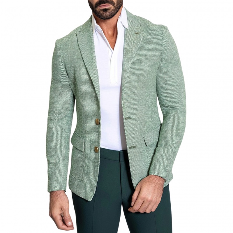 Men’s Vintage Elegant Twill Jacquard Notched Lapel Single Breasted Slim Fit Blazer MTA2378G6M Green
