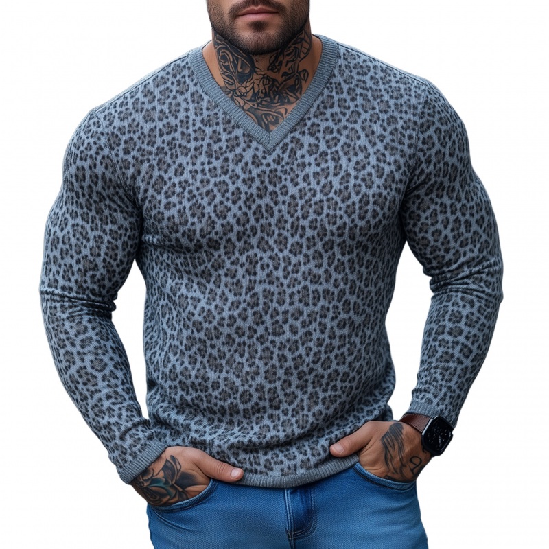 Men’s Casual Breathable Soft V-neck Slim Fit Thermal Knitted Pullover Sweater MTA1424H2M Gray