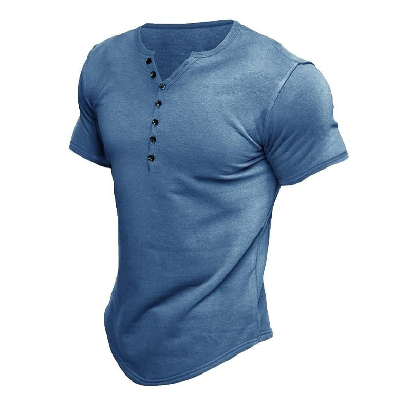 Men’s Short Sleeve Solid Button Henley T-Shirt 60126755X Blue