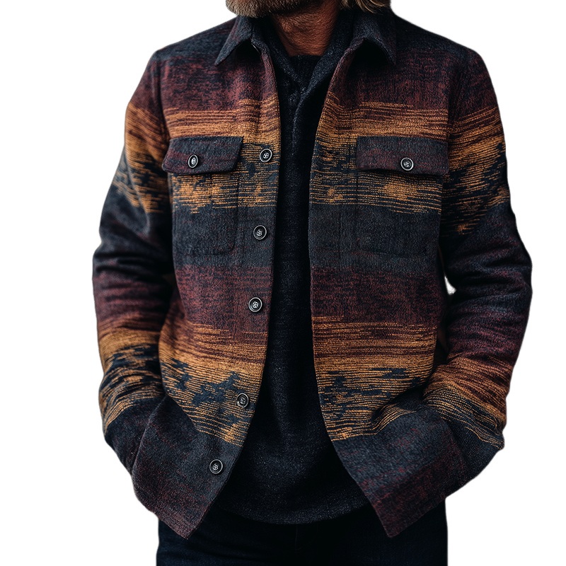 Men’s Retro Casual Western Style Printed Shirt Jacket MTA2823H1TO Navy