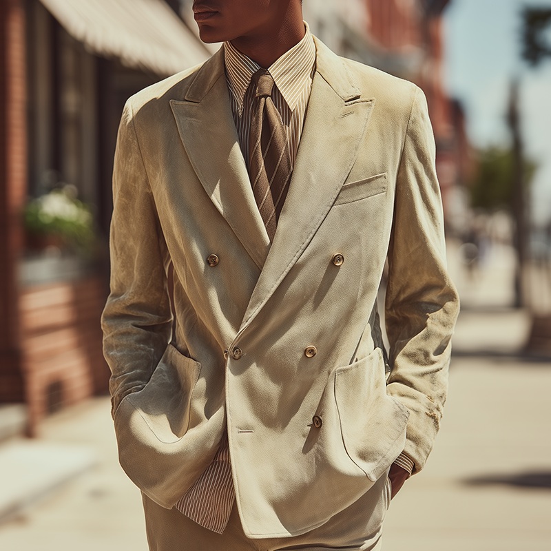 Men’s Retro Elegant Faux Suede Loose Suit Jacket MTA0281I6P Beige