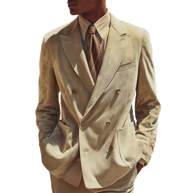 Men’s Retro Elegant Faux Suede Loose Suit Jacket MTA0281I6P Beige