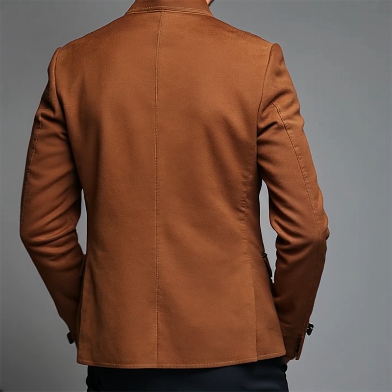 Men’s Vintage Casual Suede Stand Collar Single Breasted Jacket MTA2810H3TO Orange