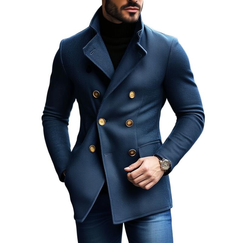 Men’s Vintage Twill Cotton Blend Notch Lapel Double-Breasted Slim-Fit Coat MTA3009H8M Navy