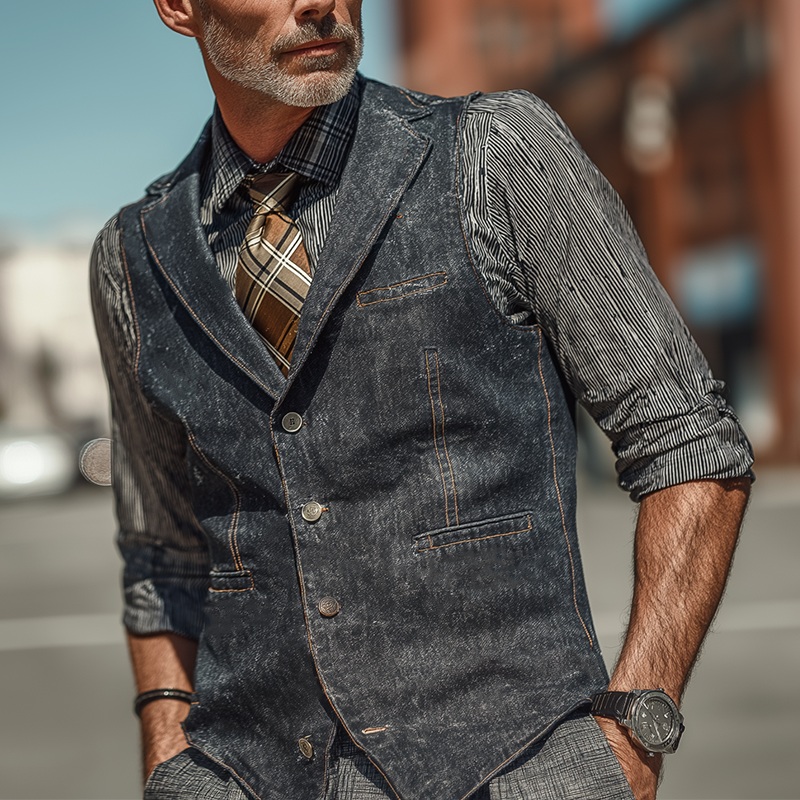 Men’s American Retro Washed Denim Vest MTA0201I0P Blue