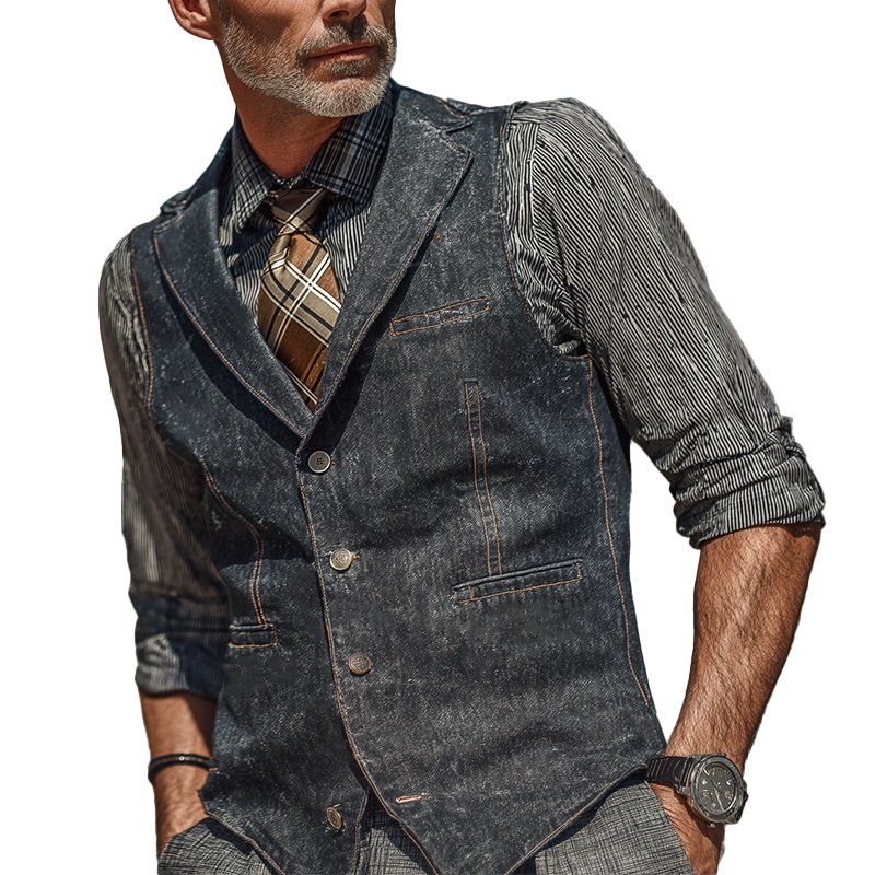 Men’s American Retro Washed Denim Vest MTA0201I0P Blue