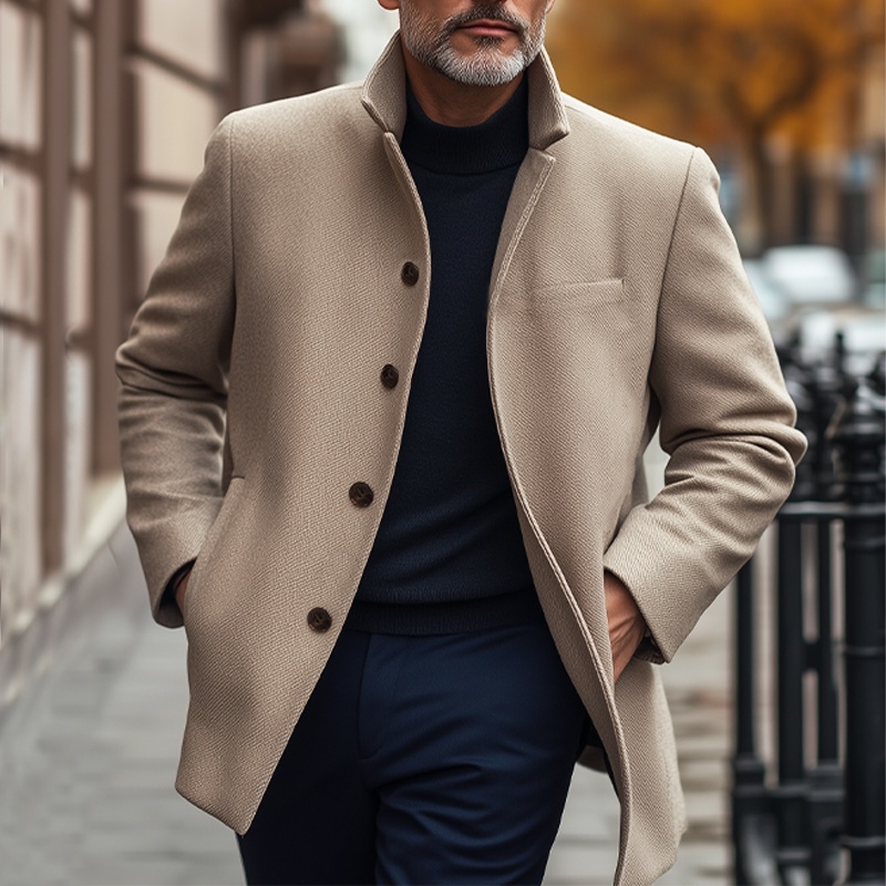 Men’s Autumn And Winter Classic Stand Collar Twill Coat MTA0319I5U Camel