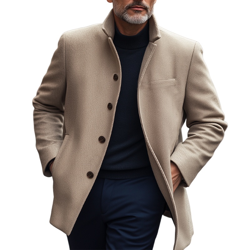 Men’s Autumn And Winter Classic Stand Collar Twill Coat MTA0319I5U Camel