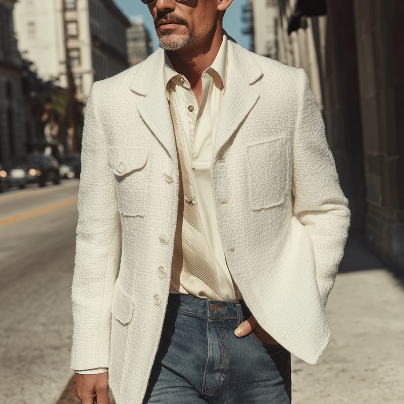 Men’s Autumn And Winter Fashion Simple Textured Tweed Suit Jacket MTA0831I5P Beige