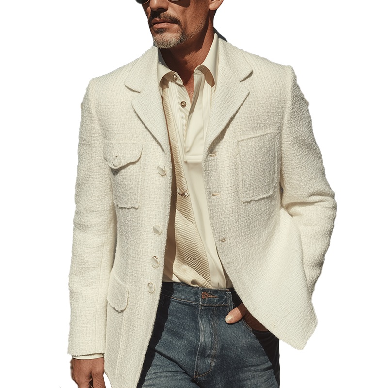 Men’s Autumn And Winter Fashion Simple Textured Tweed Suit Jacket MTA0831I5P Beige