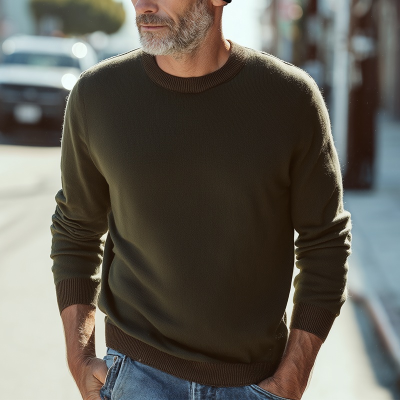 Men’s Autumn And Winter Simple Knitted Warm Sweater MTA0809I9P Olive Green