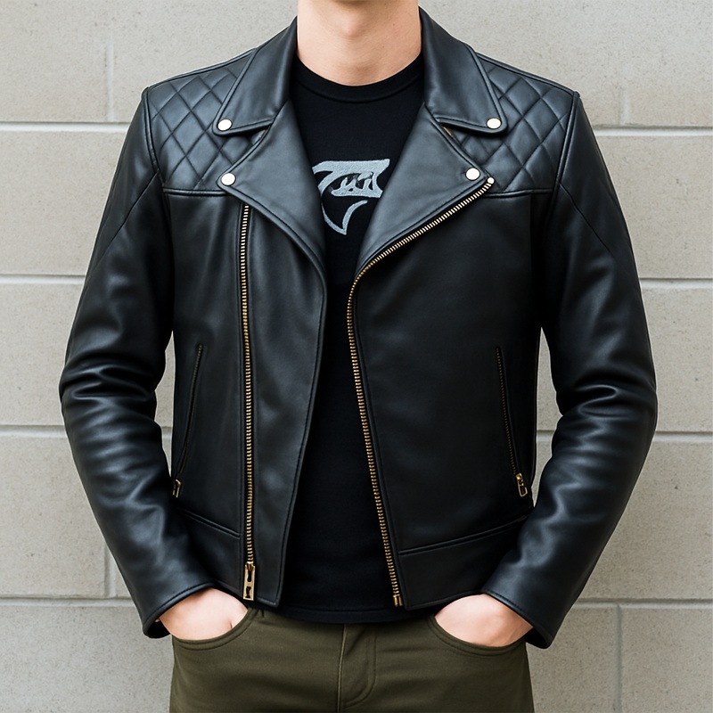 Men’s Classic Black Zipper PU Leather Jacket MTA0403I9U Black