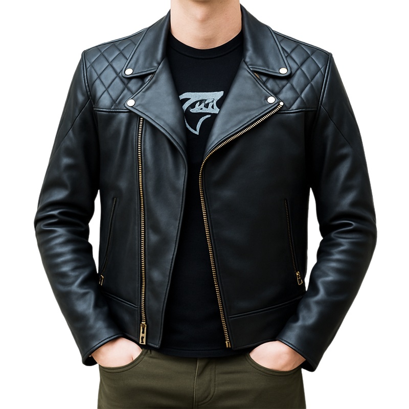 Men’s Classic Black Zipper PU Leather Jacket MTA0403I9U Black