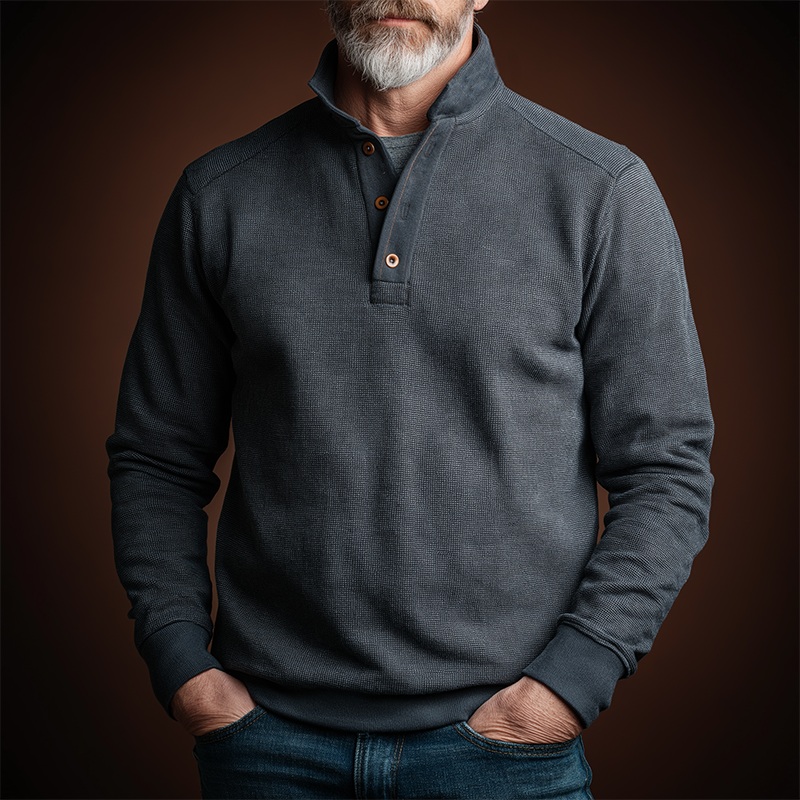 Men’s Retro Casual Stand Collar Button Sweatshirt MTA3092H3TO Grey