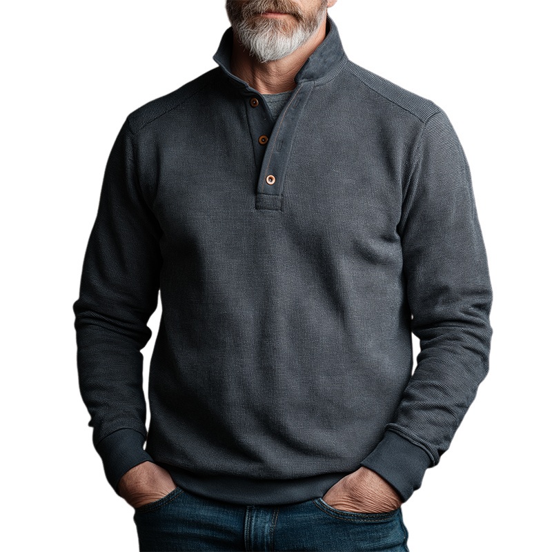 Men’s Retro Casual Stand Collar Button Sweatshirt MTA3092H3TO Grey