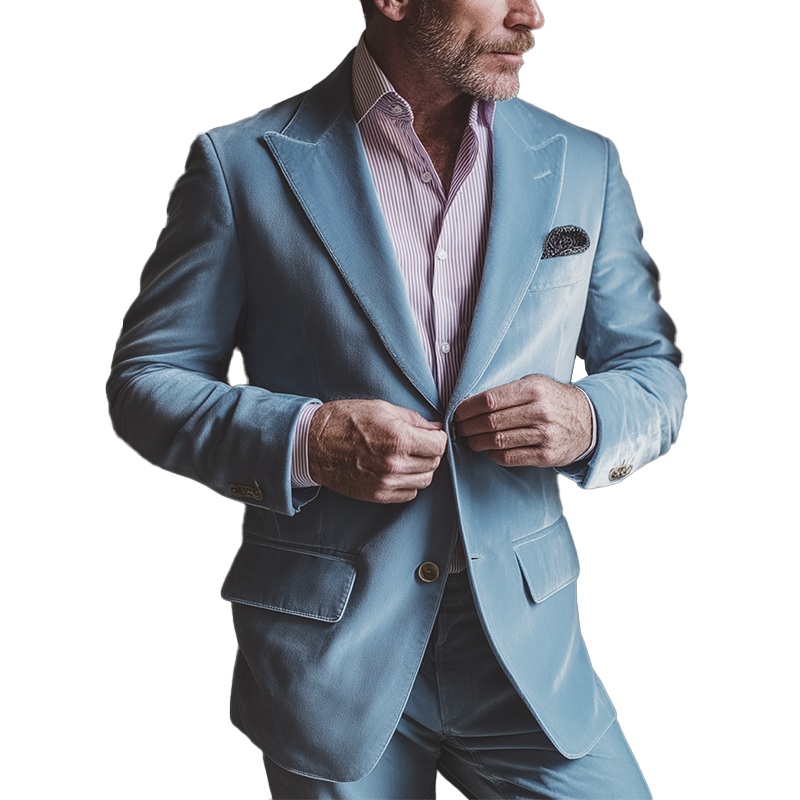 Men’s Winter Retro Solid Color Shiny Velvet Suit MTA0486I1P Blue