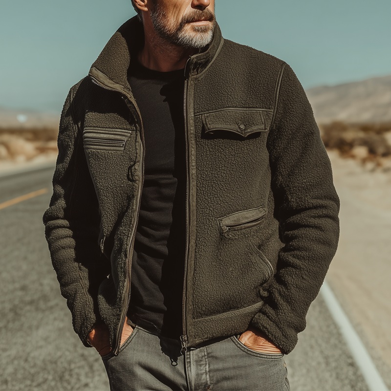 Men’s Autumn And Winter Vintage Sherpa Zipper Jacket MTA1108I5P Army Green