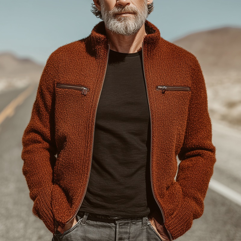 Men’s Autumn Fashion Mixed Color Knitted Real Pocket Cardigan MTA1130I5P Orange