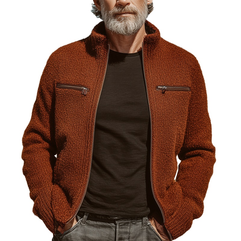 Men’s Autumn Fashion Mixed Color Knitted Real Pocket Cardigan MTA1130I5P Orange